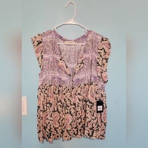 NWT Lucky Brand Women's Flutter Sleeve Cotton Blouse | Paisley Size XL